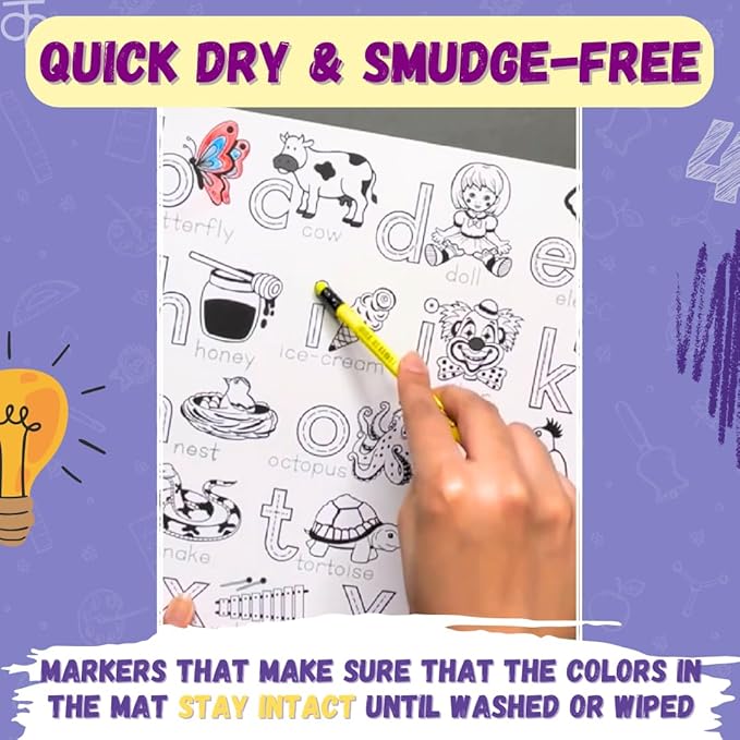Pepplay Reusable 4 Learning Sheets with Sketch Pens & Pencil Pre-School Educational Toy Birthday