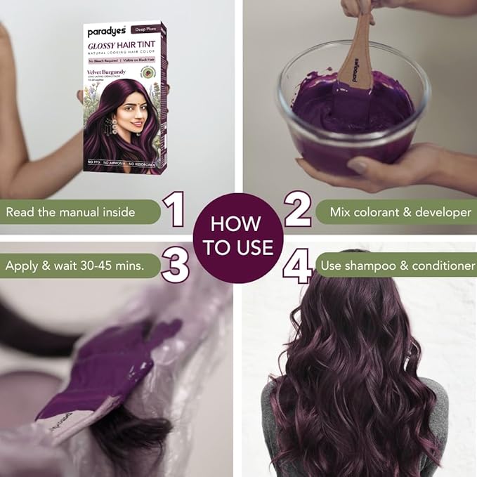Paradyes No Bleach Velvet Burgundy Glossy Hair Tint - 160 Gms | Deep Plum Colour