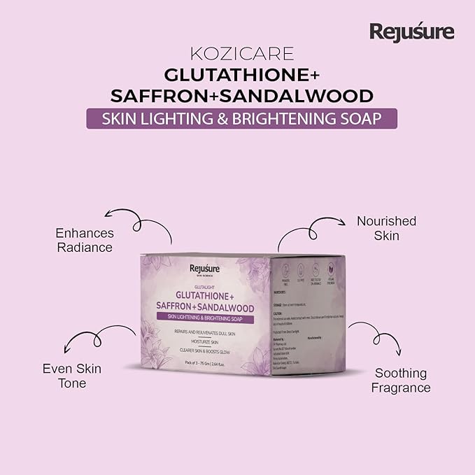 Rejusure Glutathione, Saffron & Sandalwood Soap - 75 Gms Each | Pack of 3