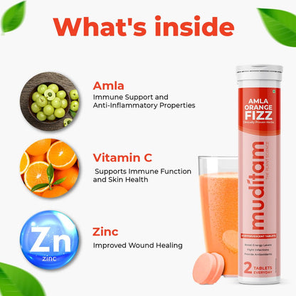 Muditam Ayurveda Amla Orange Fizz Tablet - 40 Effervescent Tablets
