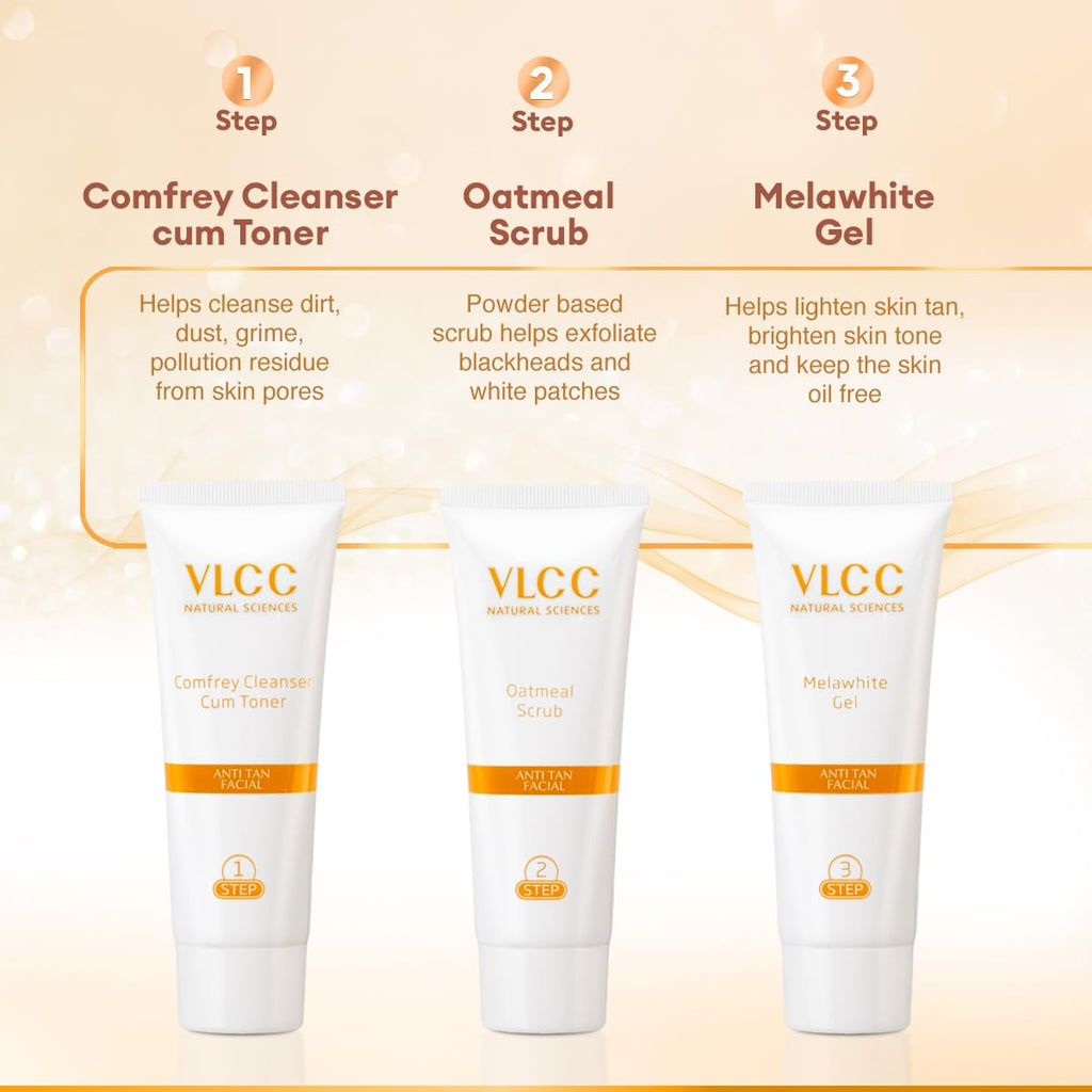 VLCC Anti Tan Facial Kit - 60 g | Power of 25 Vital Ingredients | Fights Sun Tan, Dark Spots, and Sun Spots | Even Nourishes and Protects Skin from UV Rays.