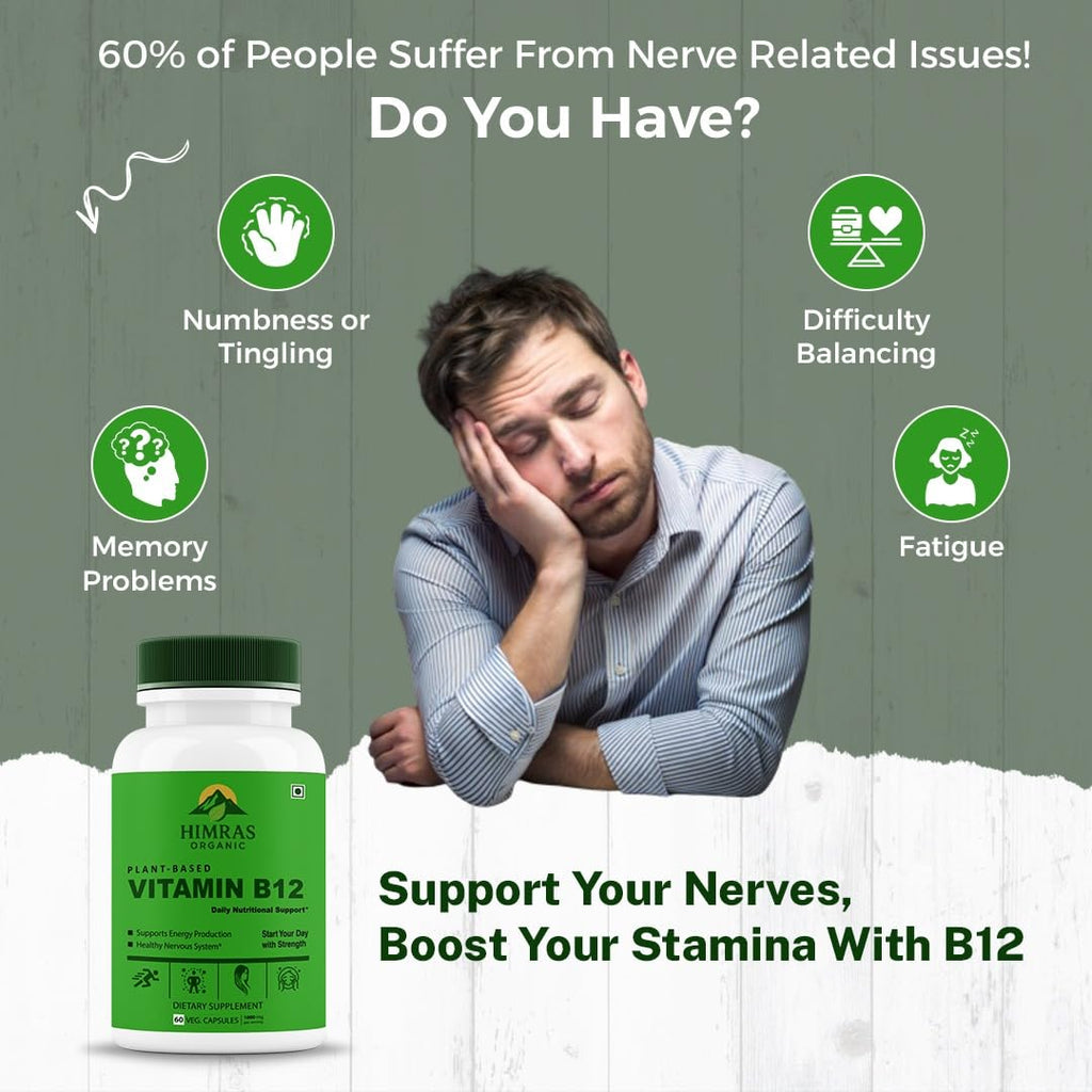 Plant-Based Vitamin B12 1000mcg Natural Energy & Immunity Booster 60 Veg Capsules for Men & Women Dietary Supplement (1)