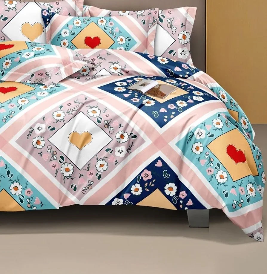 The Home Style 400 TC Cotton Feel Glace Cotton Elastic Fitted All Around Printed King Size Double Bed Bedsheet wih 2 Pillow Cover Rose Gold