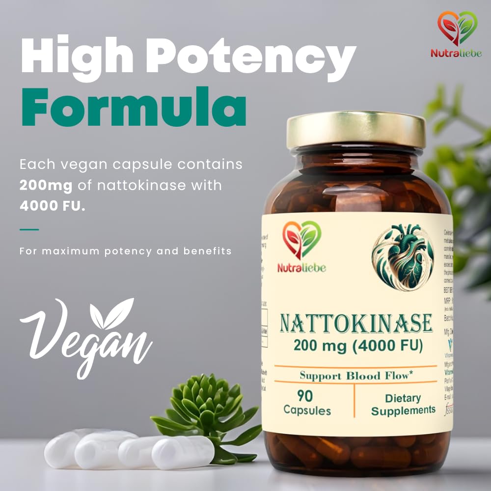Nutraliebe Nattokinase 200mg with 4000 FU - Supports Circulatory Health, 90 Vegan Capsules