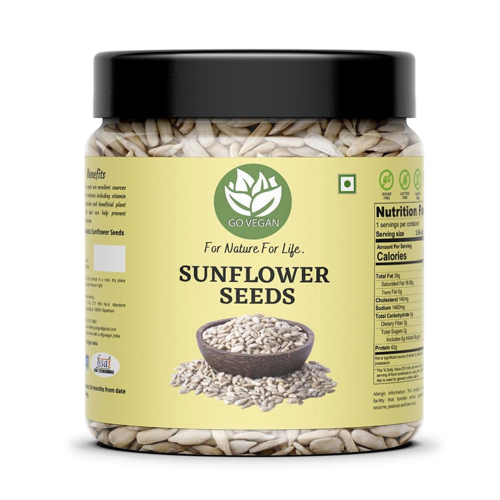 Go Vegan Sunflower Seeds for Eating 250gm - Rich in Protein & Fiber, Healthy Seeds [Jar Pack]