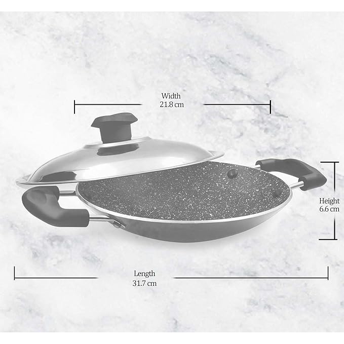 Milton Pro Cook Granito Non Induction Appachetty With Lid, 21 Cm, Blue - 575 gms