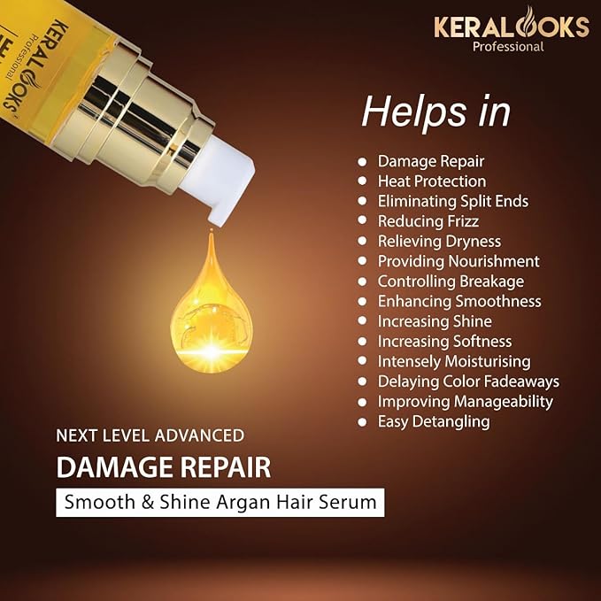 Kera Looks Hair Serum Infused With Argan Oil Bliss For Dry Tangles Damage & Frizzy Hair - 50 ml