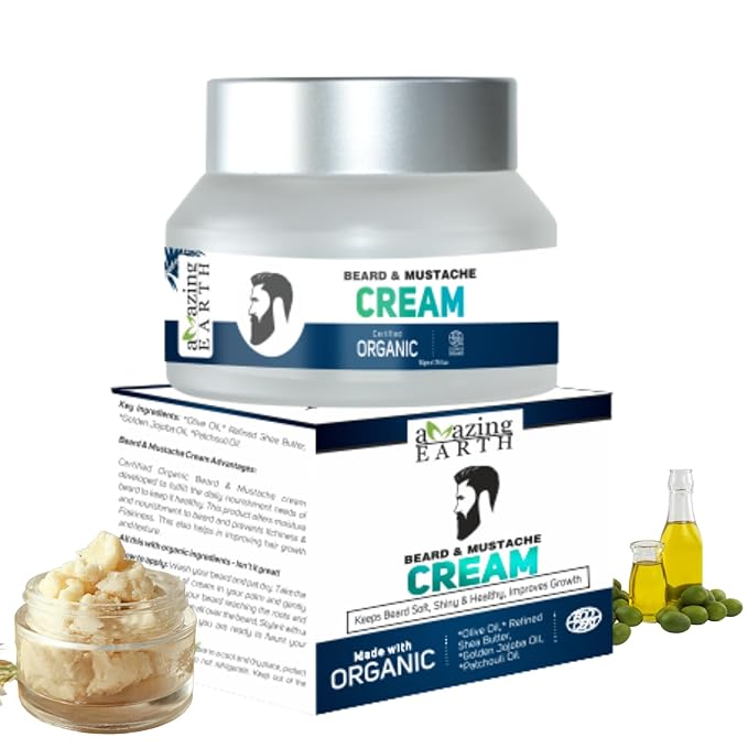 Amazing Earth Certified Organic Beard Mustache Cream for Men - 50 gms
