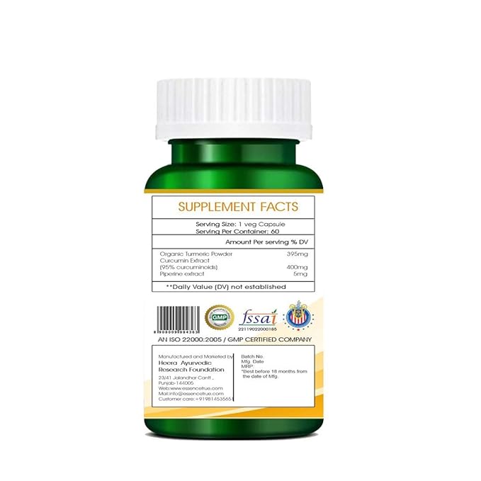 True Essence Heera Ayurvedic Research Foundation Turmeric Curcumin Extract - 60 caps