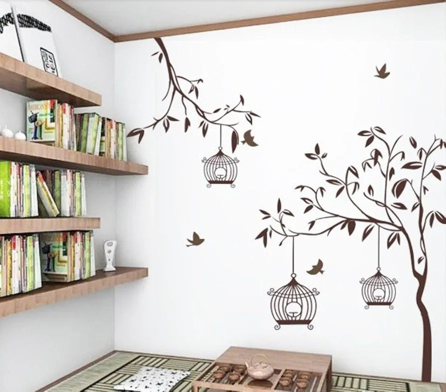 Decals Design Tree with Birds and Cages Wall Sticker