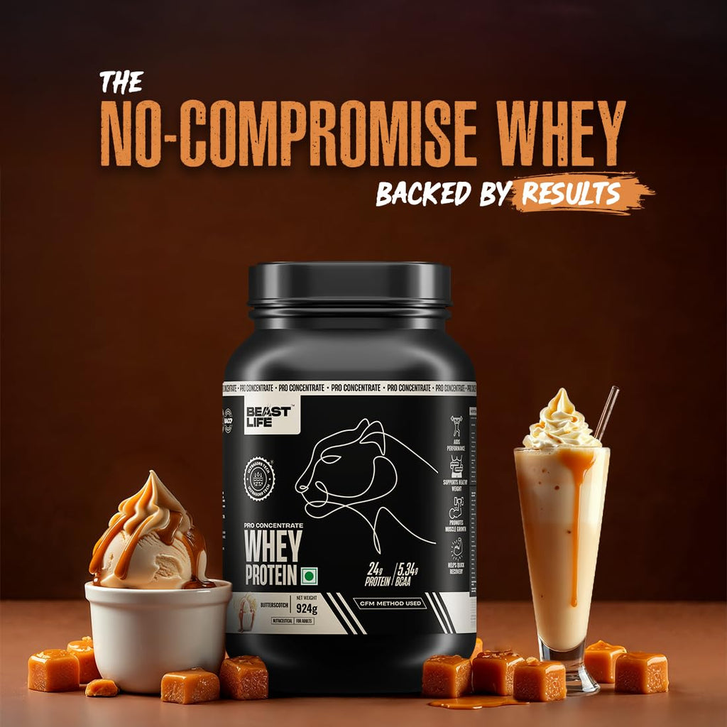 BeastLife Pro 100% Whey Protein Powder| 2 Lbs | Butterscotch Flavor | Muscle Growth & Recovery|Fast Absorbing, No Bloating |Ultrasorb Tech For Fast Digestion|NABL Lab Certified | 24g Protein, 5.3g BCAA