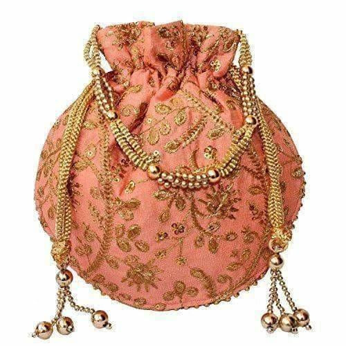 Ethnic Clutch Silk Potli Batwa Pouch Bag with Metal Bead work Gift