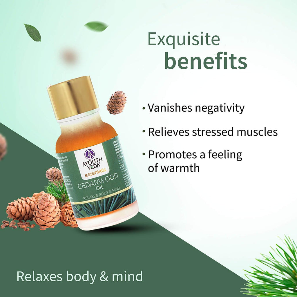 Ayouthveda Cedarwood Essential Oil for Skin & Hair | Aromatherapy Kit for Stress Relief & Relaxation | 100% Pure & Natural Therapeutic Grade |Can Be Used as Air purifier (Pack Of 1; 15ml)