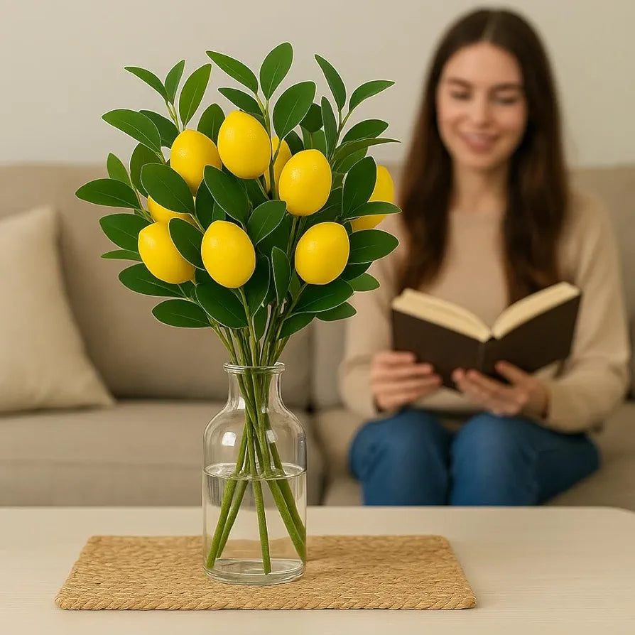3 Pcs Artificial Lemon Stick Flowers for Vases