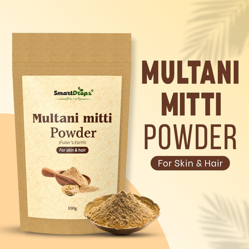 Smartdrops Multani Mitti Powder for Hair and Skin Care Fullers Earth Face Pack Hair Pack and DIY Beauty Routine Powder | 100g (Pack-1)