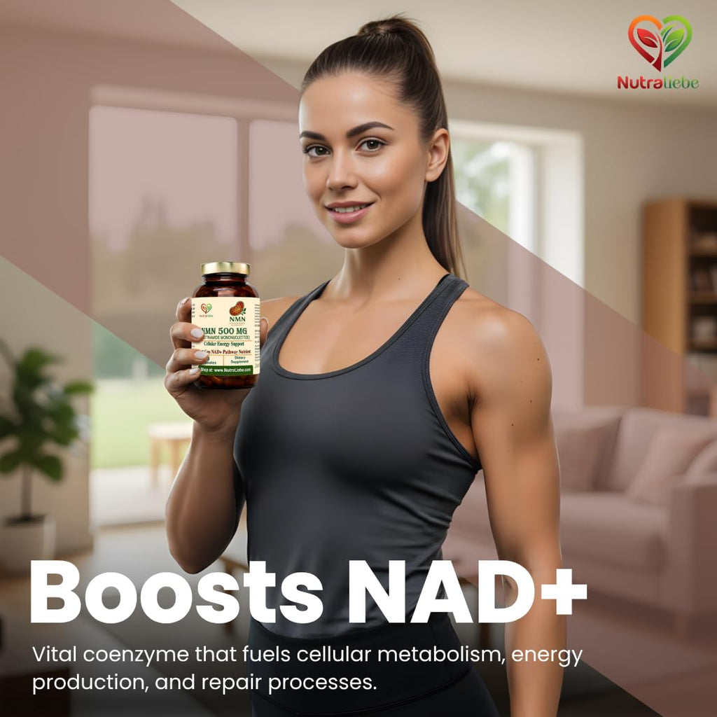 Nutraliebe NMN (Î²-Nicotinamide Mononucleotide) 500 mg â€“ NAD+ Precursor for Cellular Energy, Anti-Aging & DNA Repair | Supports Brain, Metabolism & Mitochondrial Health | 90 Veg Capsules | Non-GMO & Gluten-Free