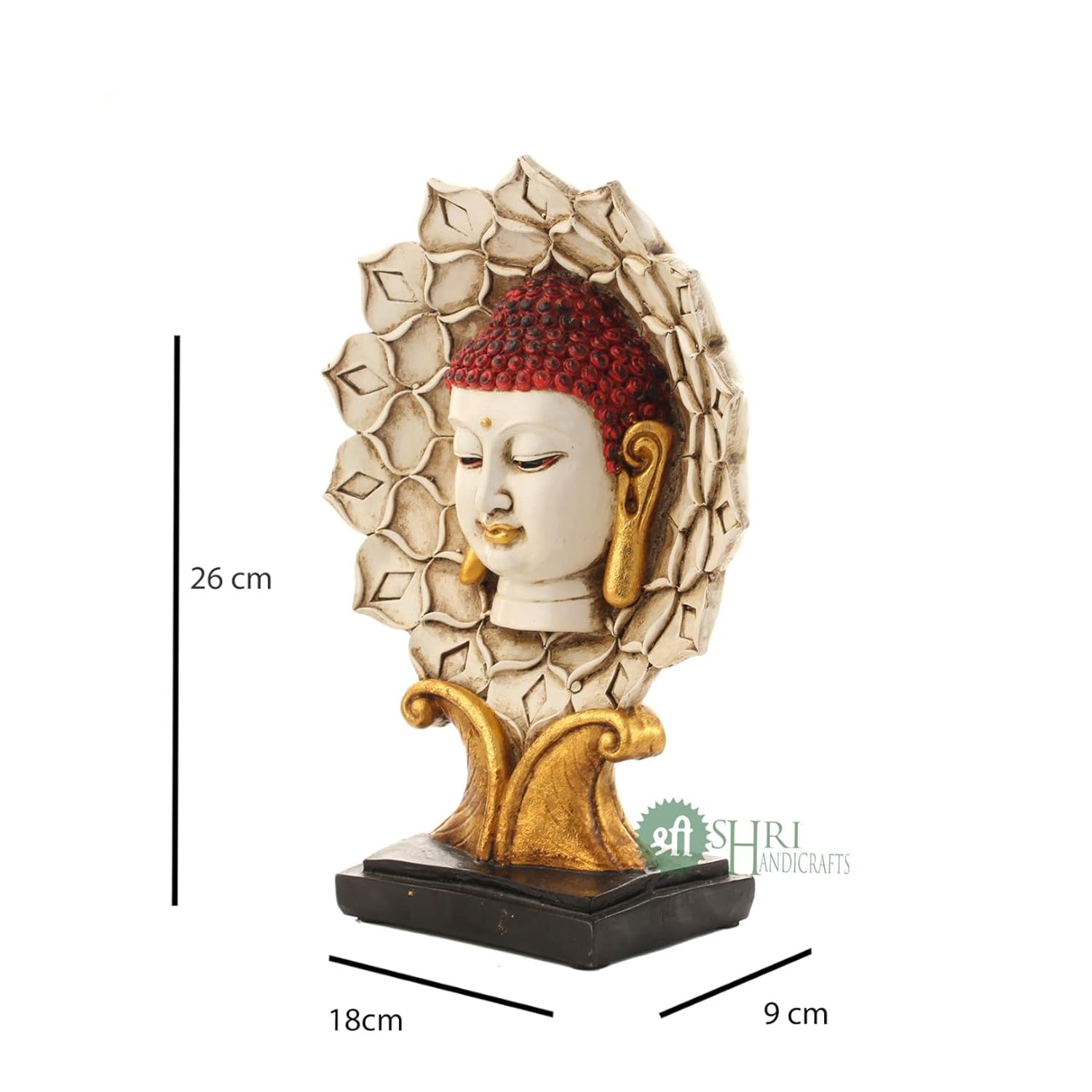 Indicast Resin 10.5" Idol Buddha Head Sculpture Statue Decorative Showpiece Collectible Figurine for Home & Office