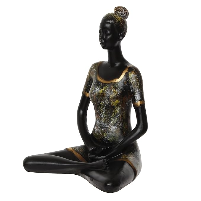 Ecraftindia Lady With Folded Hands in Yoga Pose Antique Finish Handcrafted Decorative Polyresin Showpiece