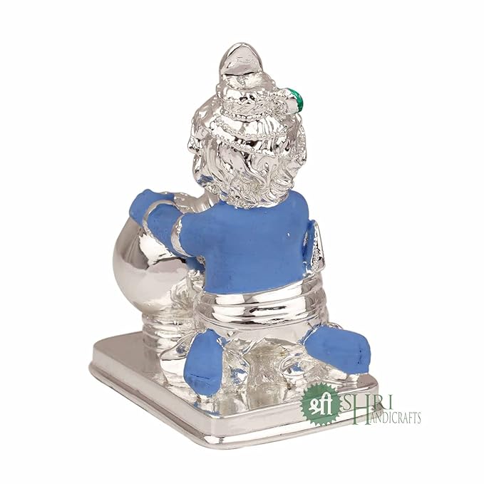 Indicast Hand Carved Silver Plated Laddu Gopal Lord Krishna Idol Sculpture Statue for Home and Office Decor & Gifts