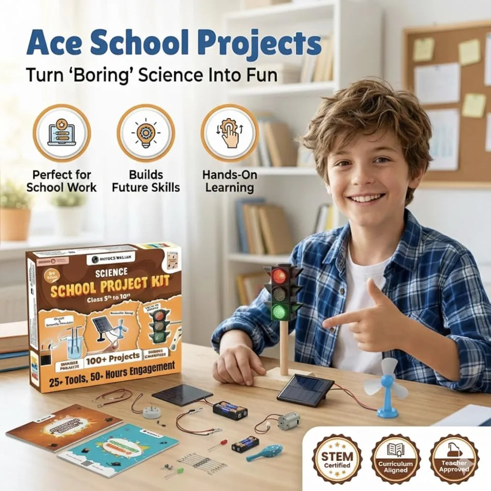 PW School Project Science Experiment Kit for Kids, 100+ Experiments with Solar Panel for Project, Science Kit for Ages 5 to 10 Years Stem Kit