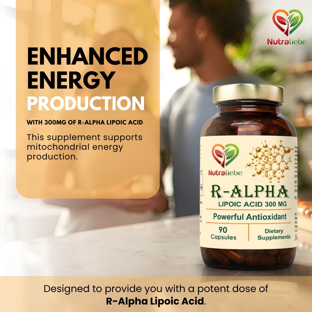 Nutraliebe R-Alpha Lipoic Acid (Thiotic Acid) 300mg - High Potency, Non-GMO, Antioxidant Support, 90 Capsules
