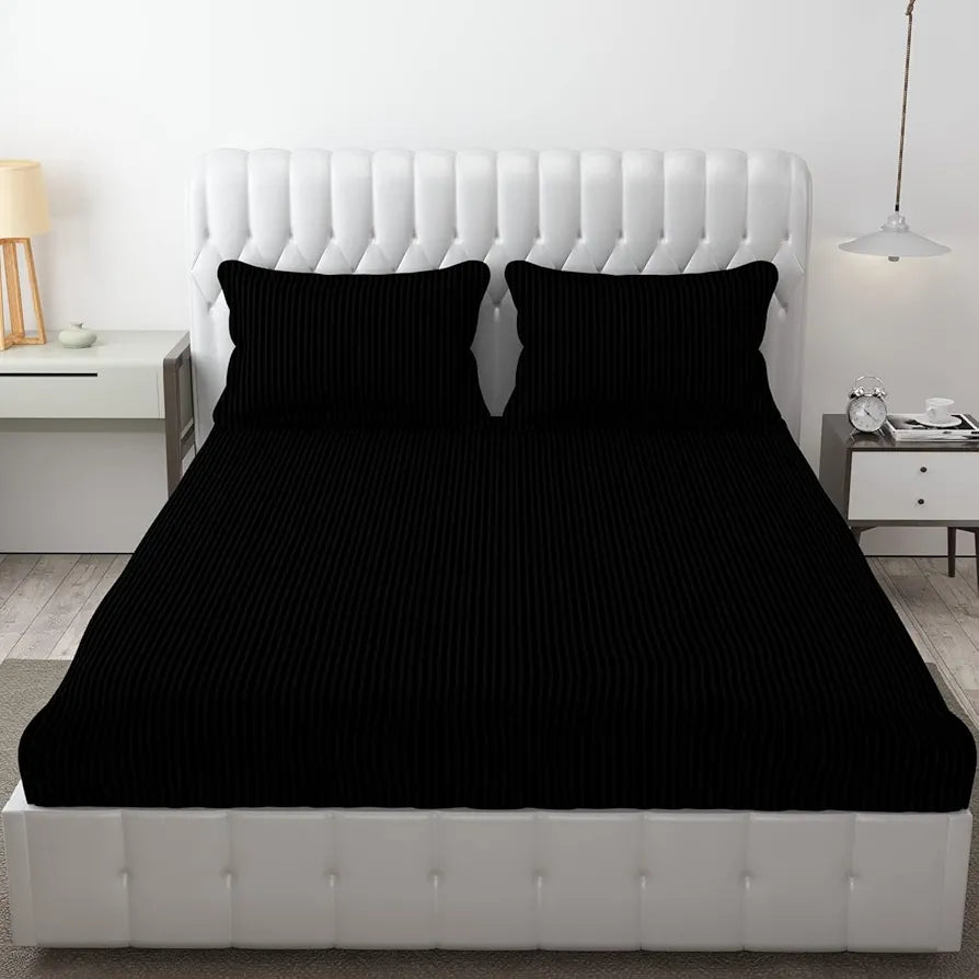 Fresh From Loom Breathable Queen Size Flat Solid Bedsheets Hotel & Home Double Bedsheet Set With 2 Pillow Covers 144 Tc Black