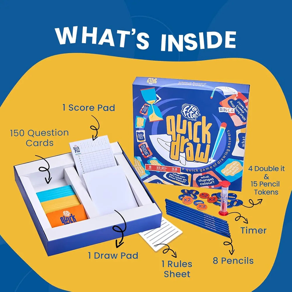 Binca Board Game - Fletter Quick Draw, Fast-paced Drawing Game, Fun for Kids, Teens & Adults, Boosts Creativity & Quick Thinking, Perfect for Family Gamenight, Gifts for Kids Ages 8, 9, 10 & Up