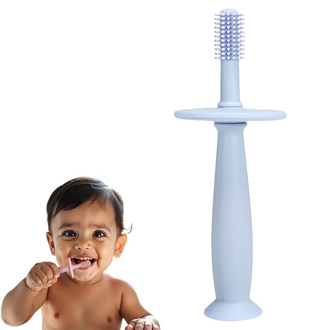 Kidology 360° Baby Teether Toothbrush with Suction Base Gentle Cleaning Blue