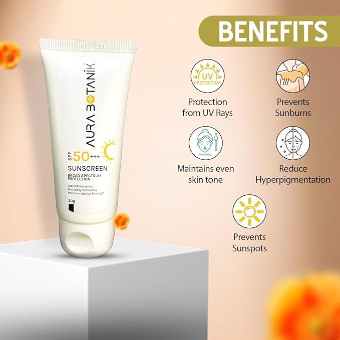 Aura Botanik Sunscreen SPF 50++++ Broad Spectrum Protection - 30 gms