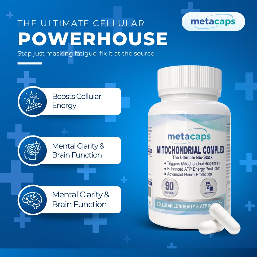 MetaCaps Mitochondrial Energy Complex â€“ 90 Veg Capsules | Advanced Cellular Power & Longevity Stack | PQQ, CoQ10 & ALA | Supports New Mitochondria Growth, Focus & Vitality | Non-GMO & Vegan