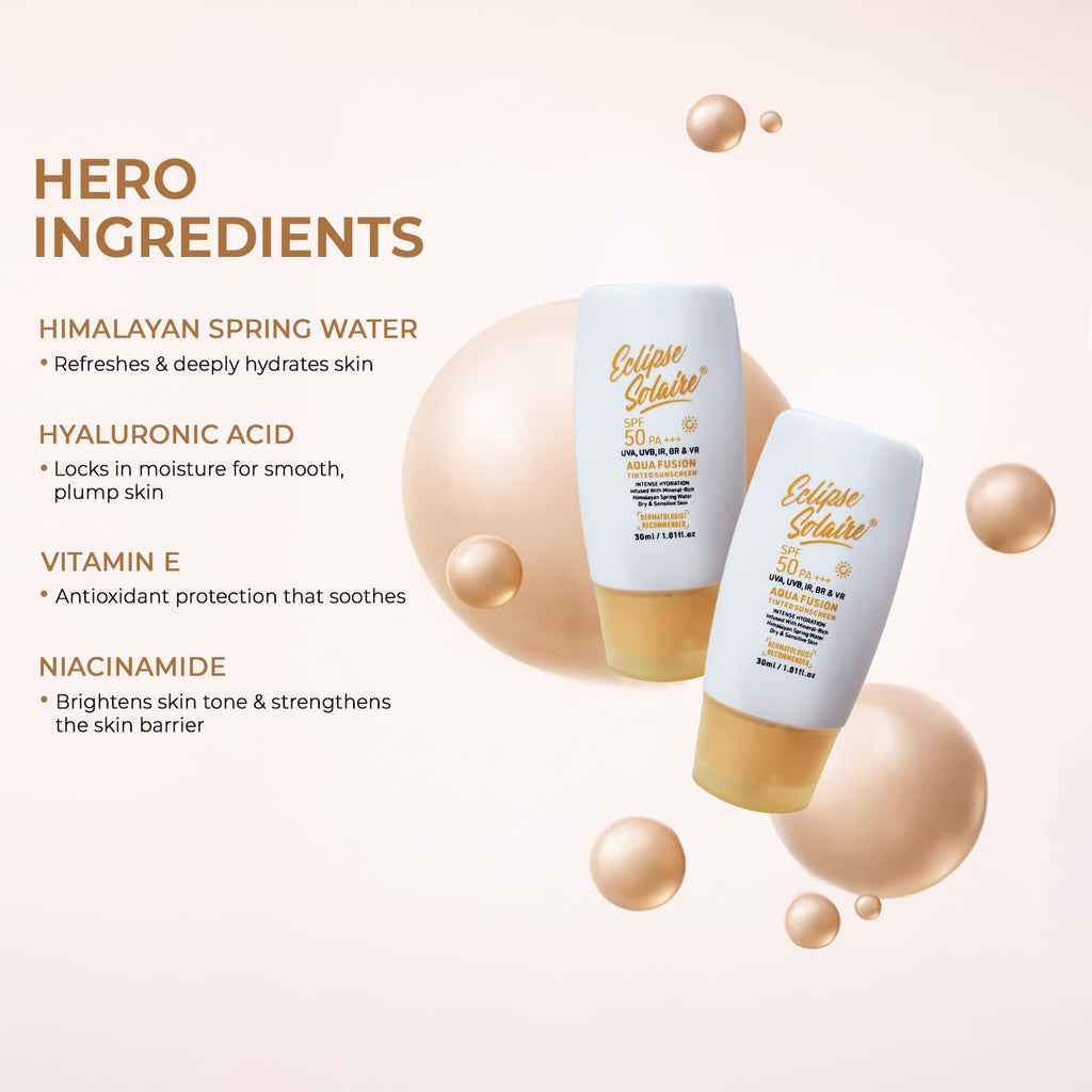 Aqua Fusion Sunscreen SPF50 PA+++ | 5X Protection | Infused with Himalayan Spring Water | Non-Greasy, For All Skin Types - 30ml