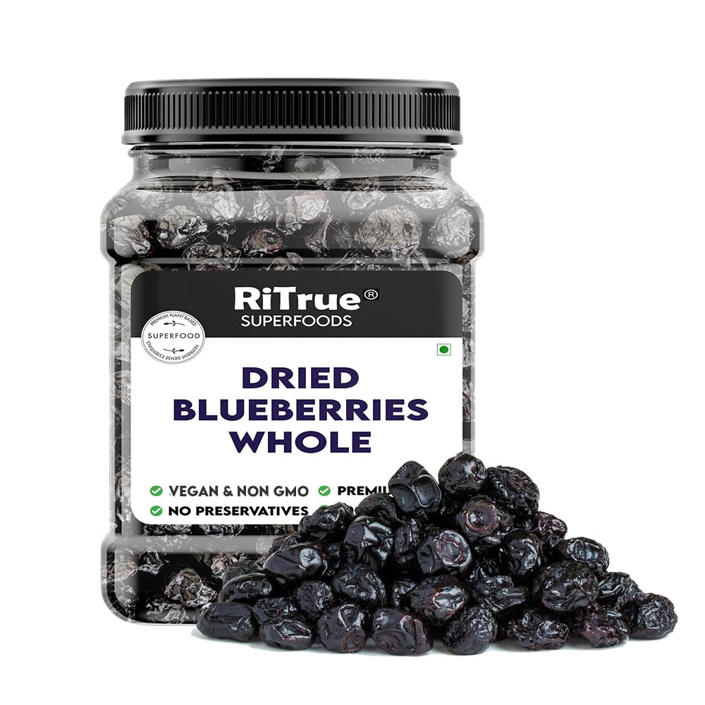 RiTrue - Original No Refined Sugar Blueberry (Seedless) - 250 Gm Jar - No Additives Blueberries Dry Fruits blue berry