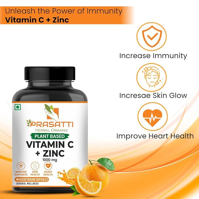 Prasatti Herbal Organic Vitamin C Amla Extract With Zinc - 120 Veg Caps