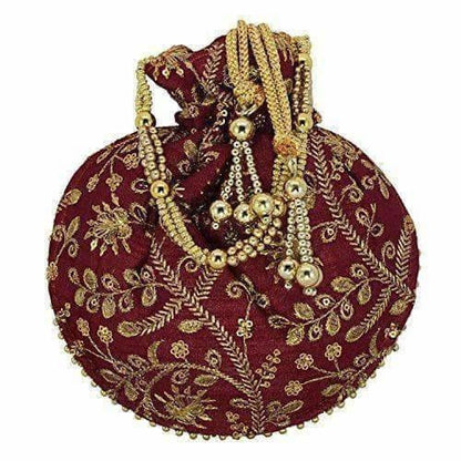 Ethnic Clutch Silk Potli Batwa Pouch Bag with Metal Bead work Gift