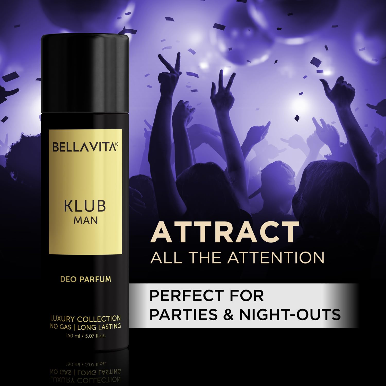 Bella Vita KLUB Men Body Perfume 150ml | No Gas Deo for Men | Deodorants Man | Long Lasting Spicy and Musky Fragrance with Refreshing Lemon, Rose Petals & Warm Vanilla Notes