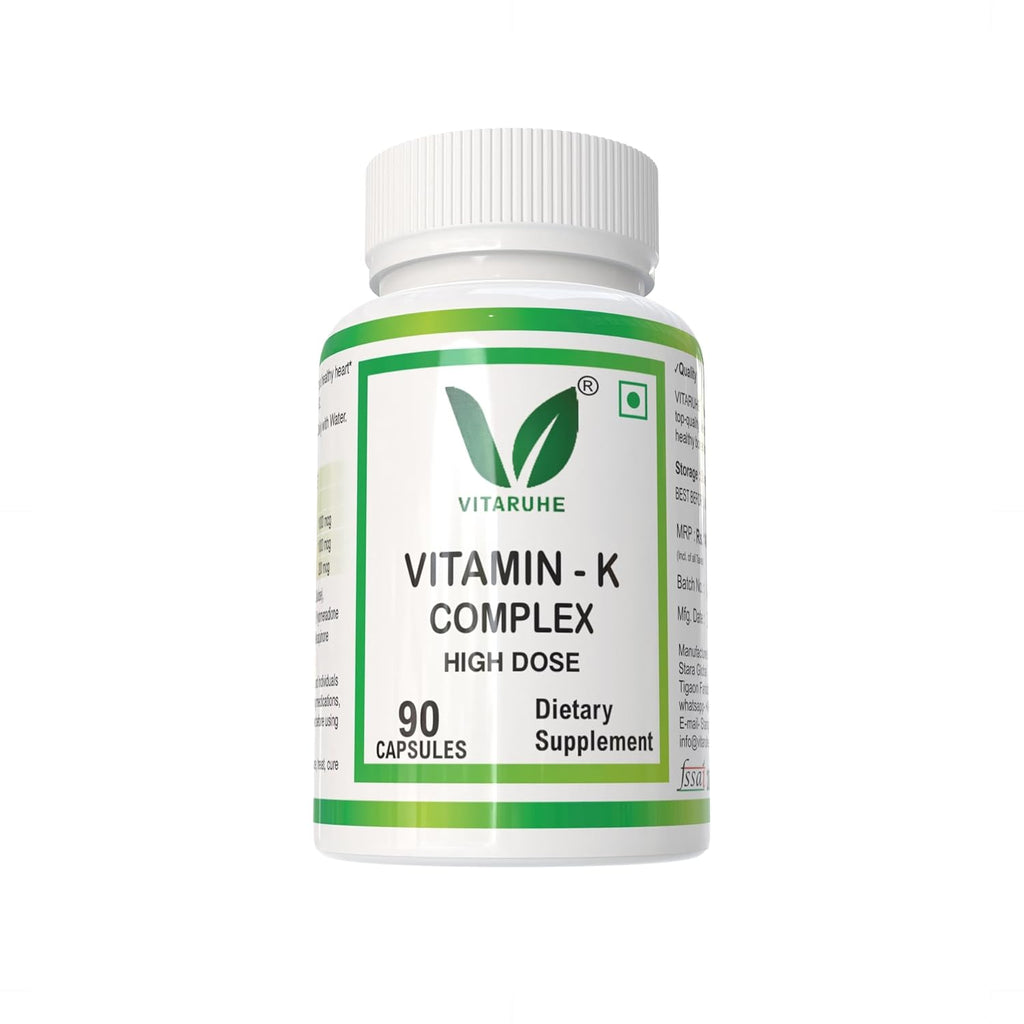 VITARUHE® Vitamin K Complex, High Dose K1 + K2 Menaquinone High Strength & Vegan (MK4 +MK7), 90 Capsules for 3 Months, Best Bioavailability, Supplement Without Additives (1)