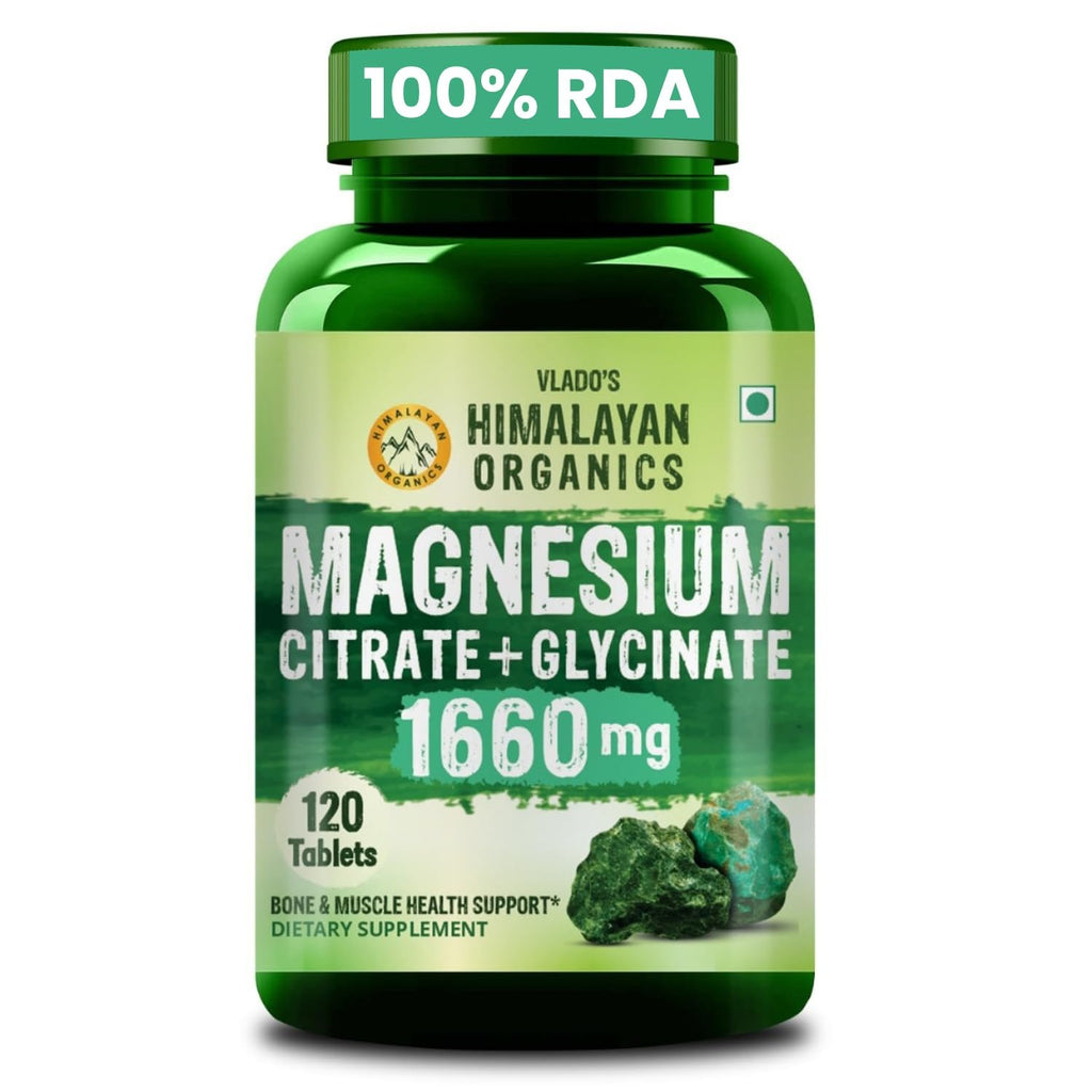 Vladoâ€™s Himalayan Organics Magnesium Citrate + Glycinate + Oxide Complex 1660 mg - Triple Magnesium Complex Supplement For Men And Women | Boost Heart, Nerve & Muscle Health | Good For Strong Bones | Clinically Proven - 120 Vegetarian Tablets