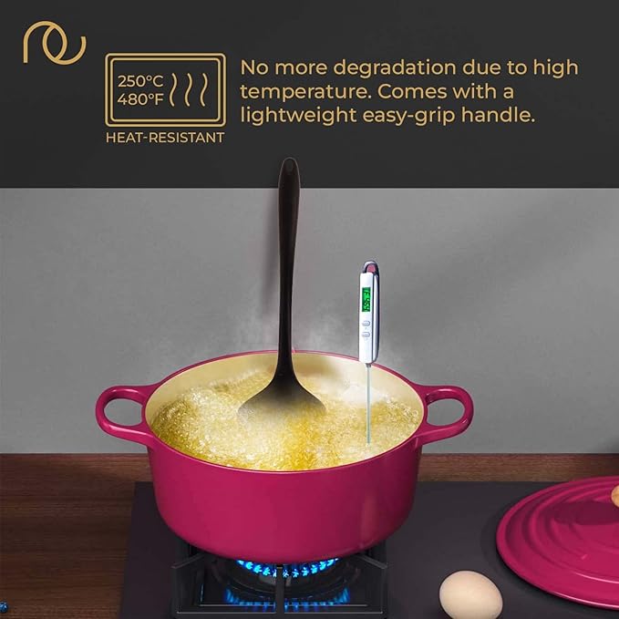 Frenchware Non-stick Premium Silicone Spatula | Large Spatula & Large Spoon, Black | for Cooking, Baking & Mixing, Seamless Design