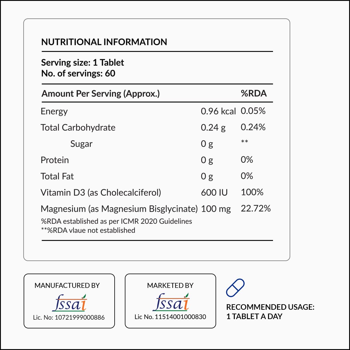 Nutrova Magnesium+D3 | With Magnesium Bisglycinate & Vitamin D3 | Supports Better Sleep, Mood, Energy & Muscle Recovery | High Absorption Formula | Gentle on Stomach | 60 Veg Tablets