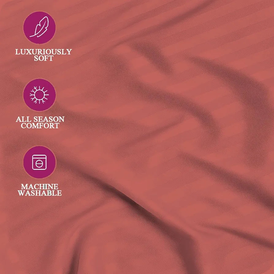 Trance Home Linen 100% Cotton 78x72 inch King Fitted 200TC Satin Stripe Elastic Fitted Bedsheet with 2 Pillow Covers Colour Copper Rust