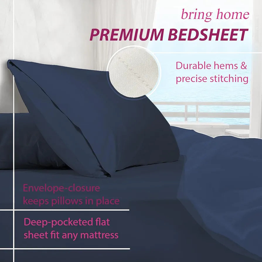 Trance Home Linen Premium 300 TC Pure 100% Cotton Queen Fitted Bedsheet with 2 Pillow Covers Colour Mediterranean Blue