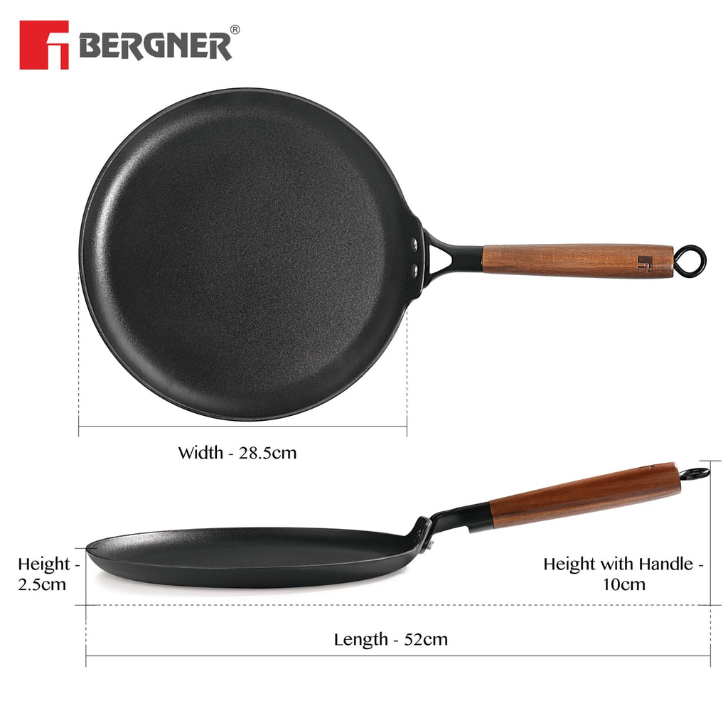 Bergner Odin 28 Cm Cast Iron Dosa Tawa With Wooden Coated Handle