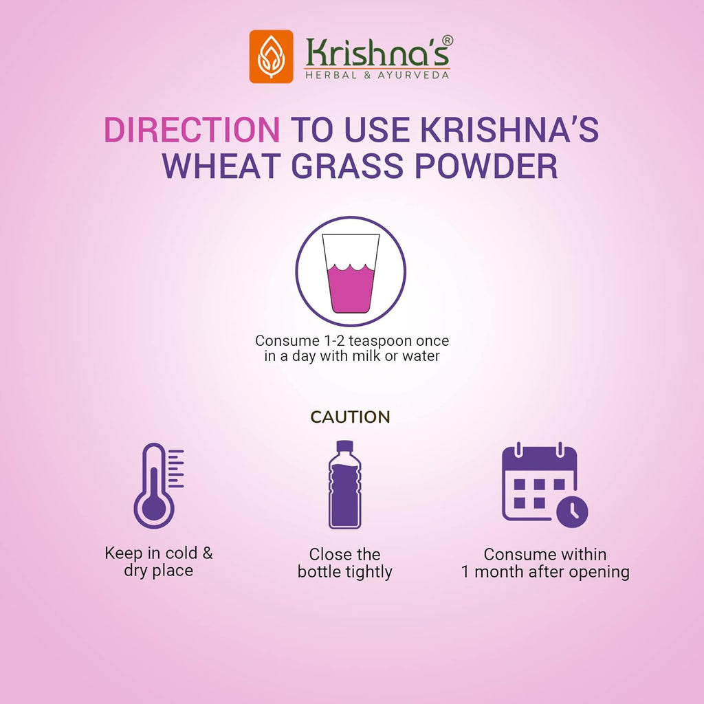 Krishna's Wheatgrass Powder - 100 g (Pack of 1) | Prepared from 9th day picked fresh wheatgrass leaves | Finest Herbal Detoxifier | Builds a Strong Immune System