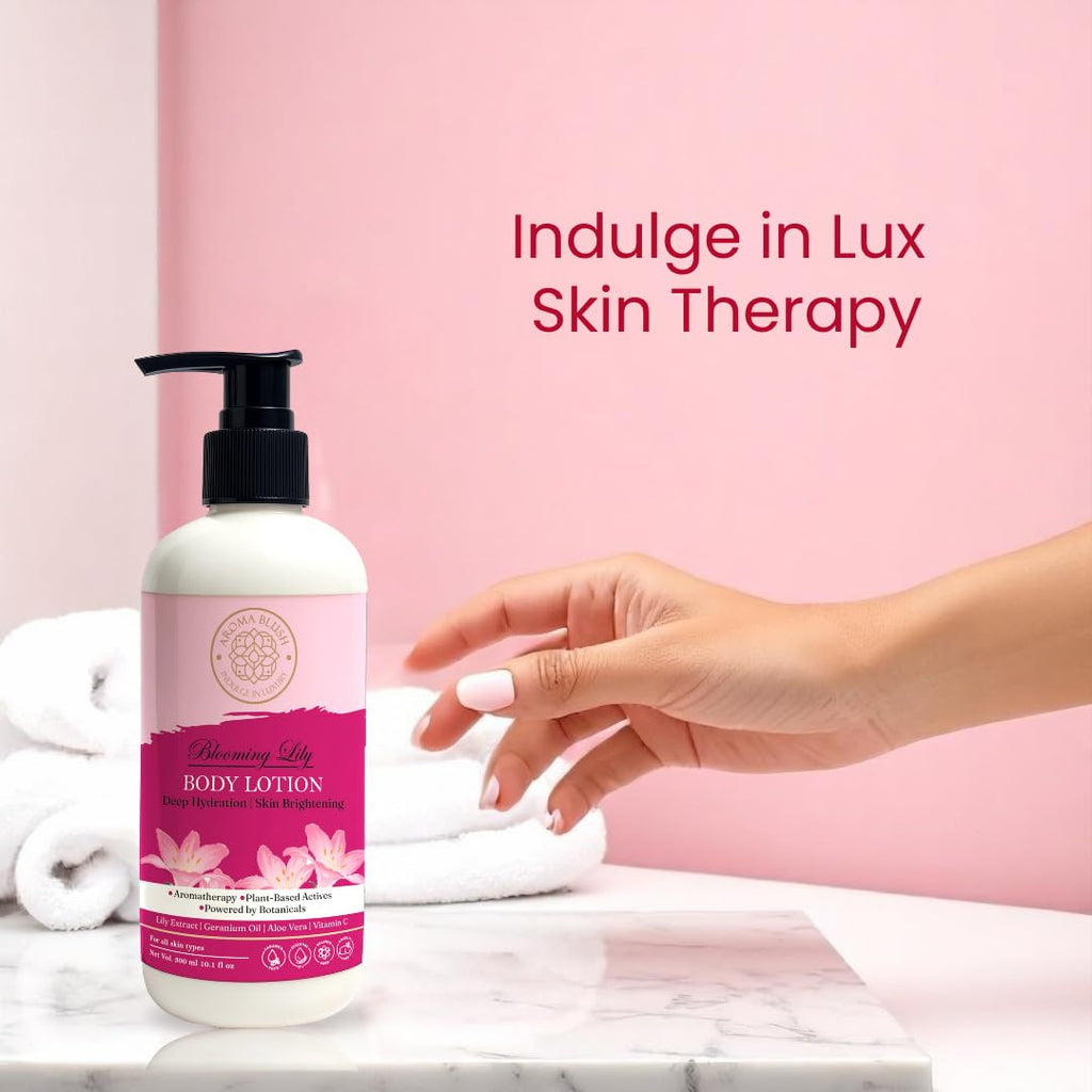 Aromablush - Blooming Lily Body Lotion | Geranium Oil, Vitamin E | Intense Hydration & Floral Freshness | Soothes & Balances | Non-Greasy | For All Skin Types | 300ml