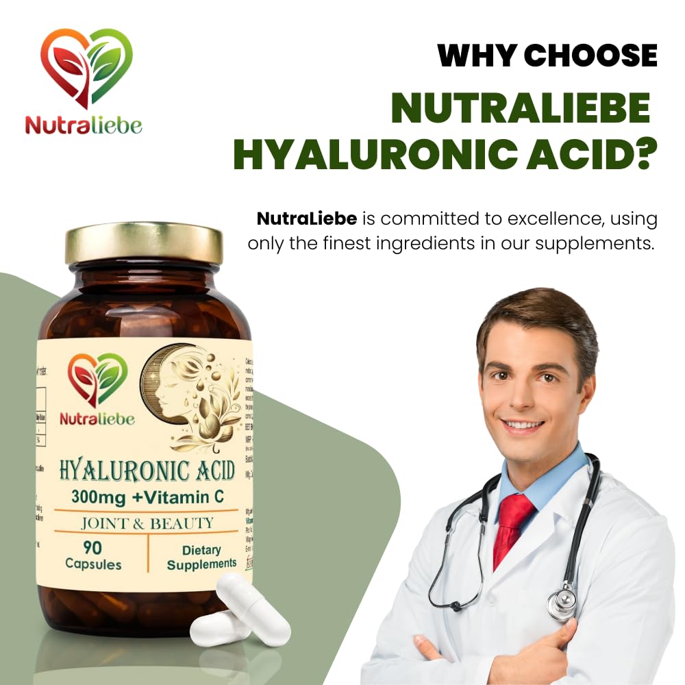 Nutraliebe Hyaluronic Acid 300mg - Premium Joint & Skin Support, Non-GMO, 90 Capsules