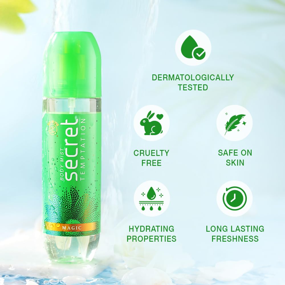 Secret Temptation Magic Body Mist Perfume for Women, 135ml|Long-Lasting Fragrance|Dermatologically Tested & Safe on SkinlFloral Body Mist|No Gas Deo for Women