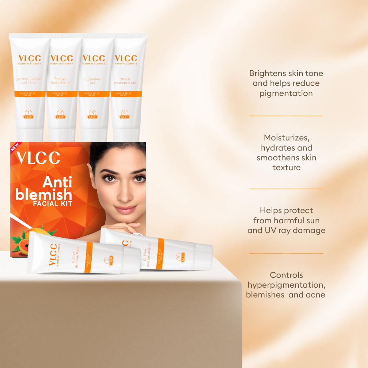VLCC Anti Blemish Facial Kit - 60g | Brightening Facial Kit for Dry, Sensitive and Oily Skin Types | Fight Blemishes and Dullness | Protects and Nourishes Skin.