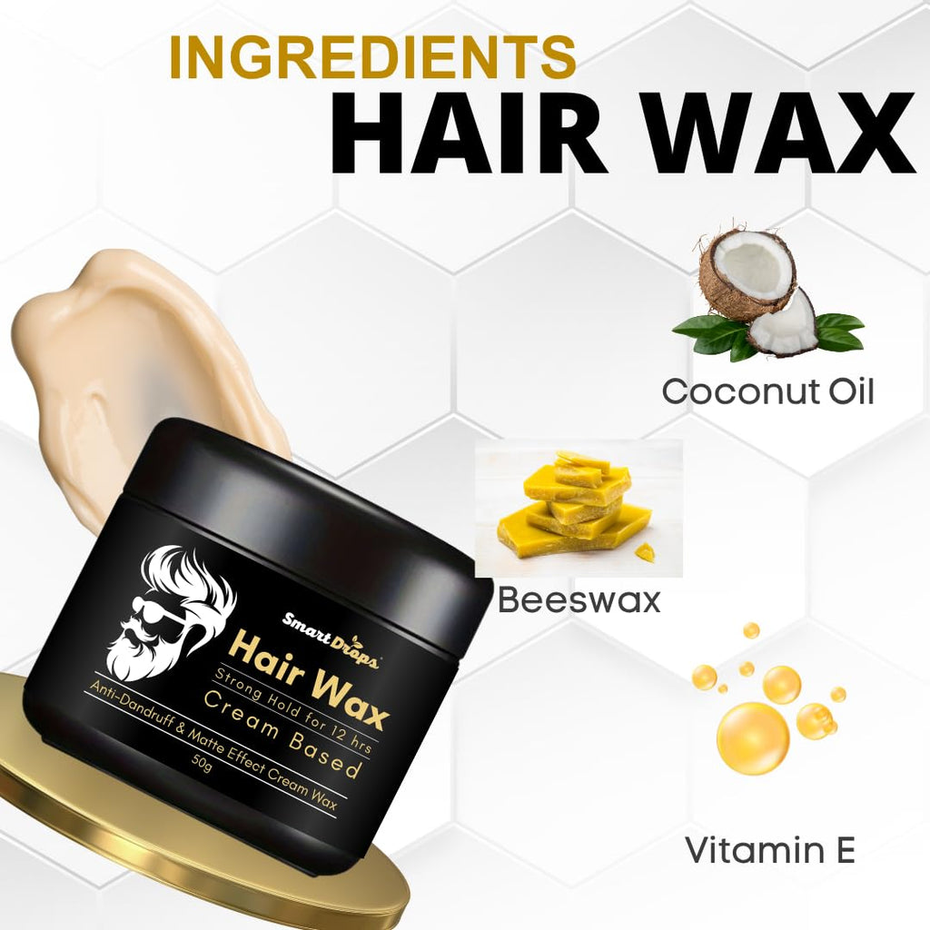 Smartdrops Hair Cream Wax | Hair Wax Men | Styling Wax | Glossy Finish | Shine | Strong Hold | For Men - 50gm | Cream Based Wax