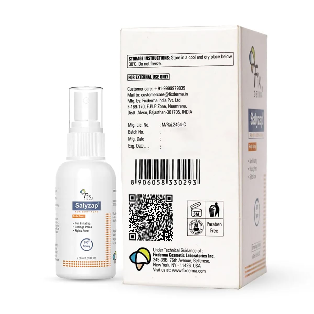 Fixderma 2% Salicylic Acid Salyzap Body Acne Spray For Acne on Back, Shoulders, Neck & Chest to improve Breakouts & Uneven skin texture for Women & Men - 50ml