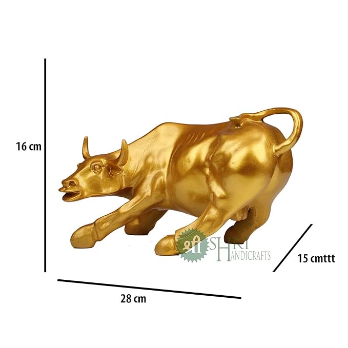 Indicast Resin 10" Inch Geometric Statue Golden Bull Action Sculpture Ornament Abstract Animal Figurines Room Desk Decor | Gold